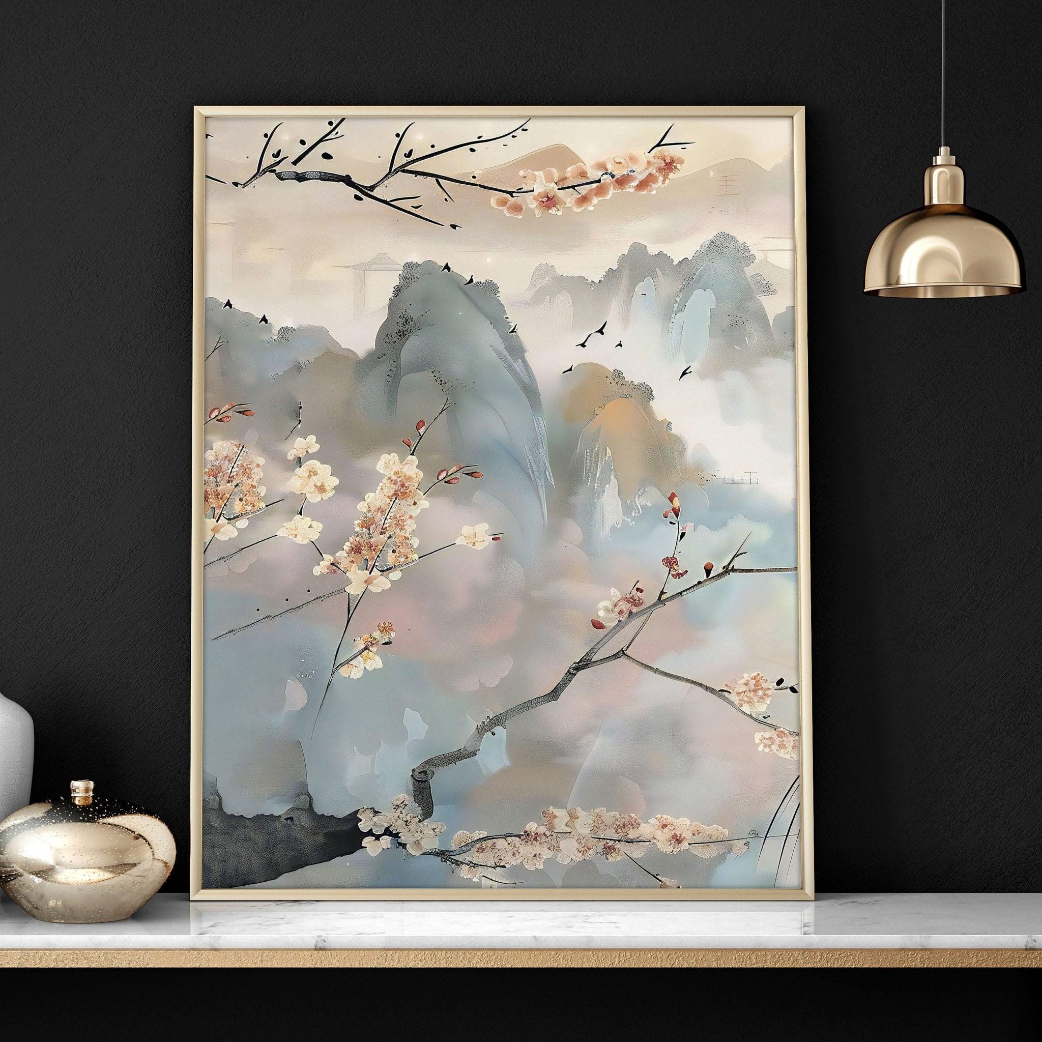 Chinoiserie Framed Wall Art 3 Piece Set, Extra Large Vintage Asian