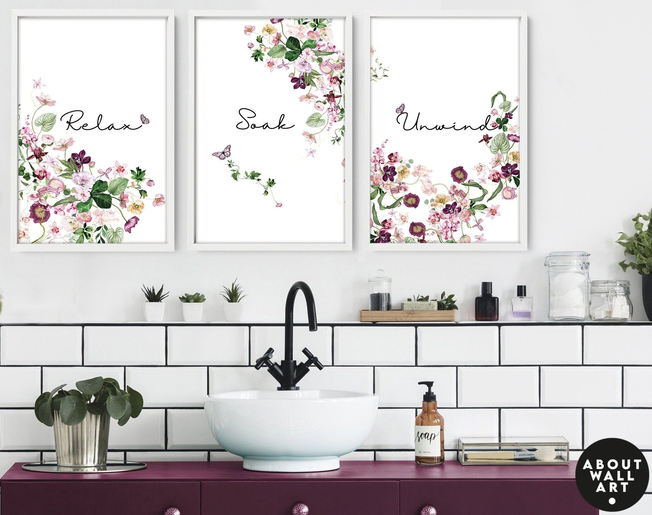 Spa Bathroom Art Botanical Bathroom Plant Print Set of 3 | Etsy