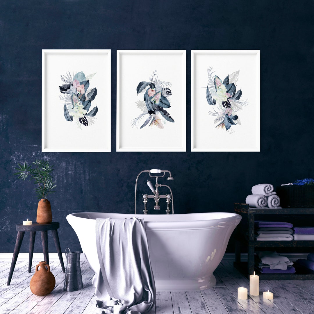 Bathroom Decor Wall Art Prints With Frames, Tropical Botanical 3 Piece ...