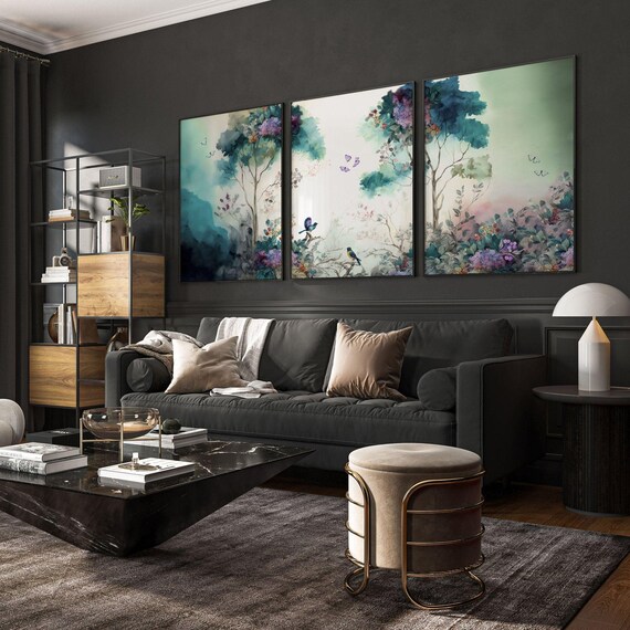 Art Wall Living Room, Chinoiserie Framed Wall Art 3 Piece Set