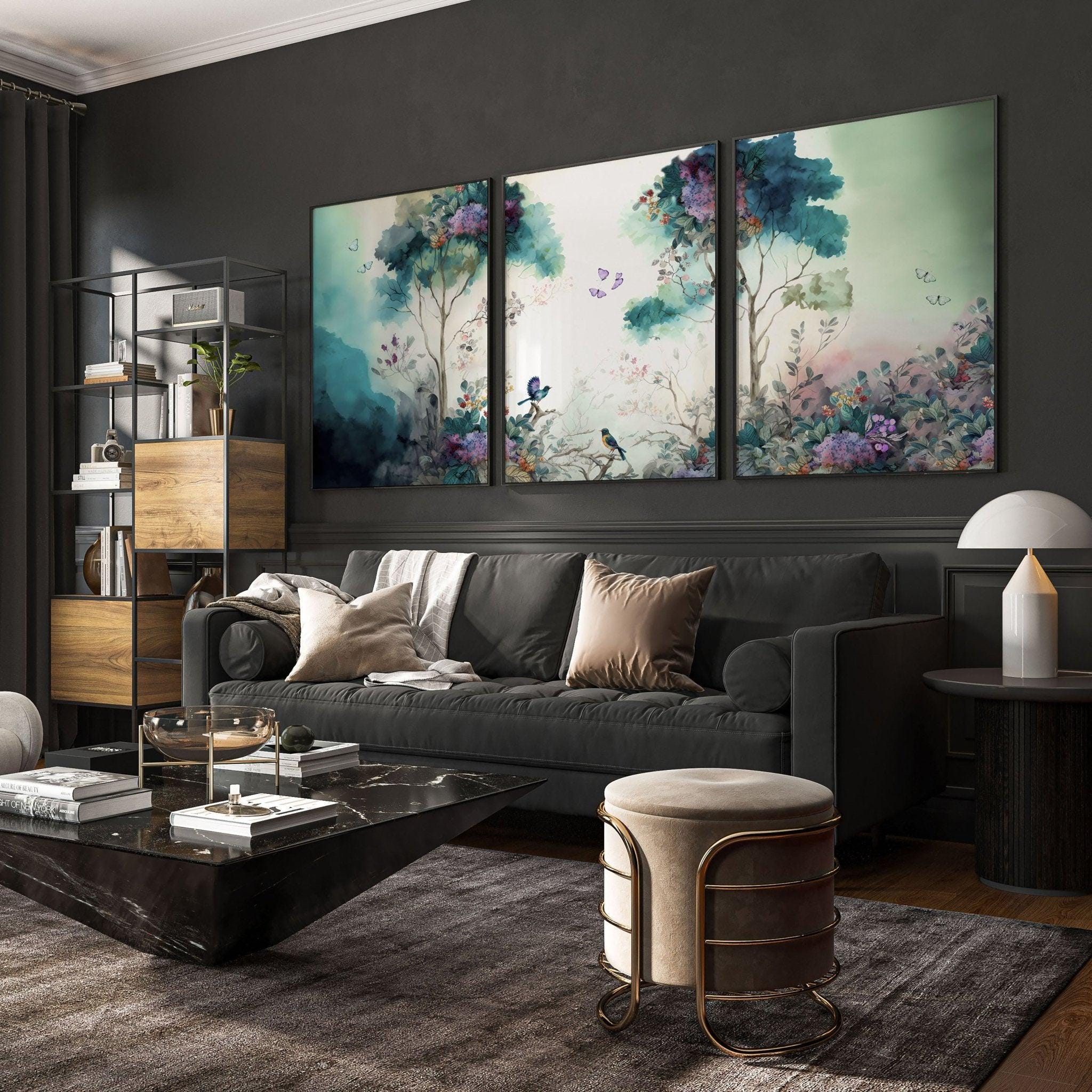 Art Wall Living Room, Chinoiserie Framed Wall Art 3 Piece Set