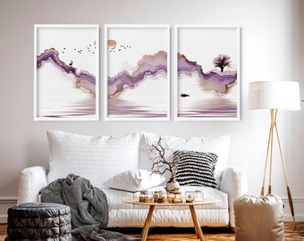 Calming Watercolor Painting Print | Set of 3 Minimalist Wall Prints | Zen Wall Art | Modern Artwork for Office Decor and Living Room