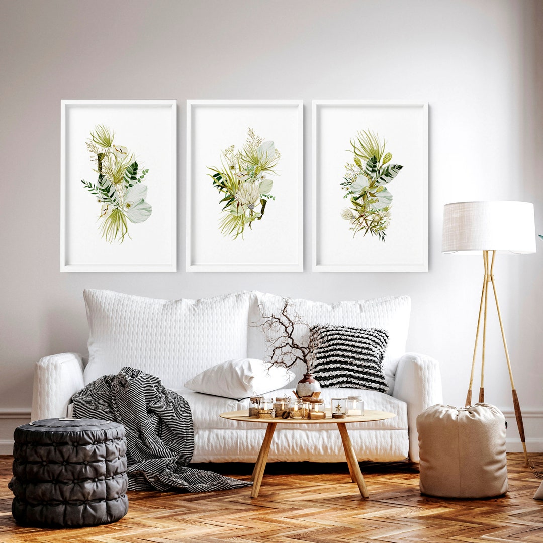 Home Decor Wall Art, Boho Botanical Set of 3 Prints, Living Room Wall ...