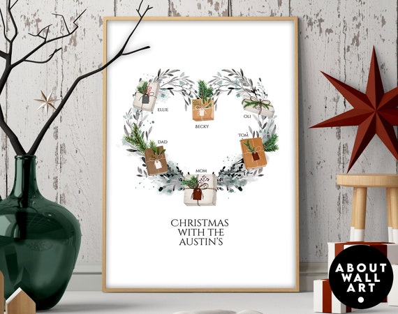 Cute custom christmas gift for mom and dad, Personalised holiday christmas wreath print, Sentimental christmas presents for mother in law