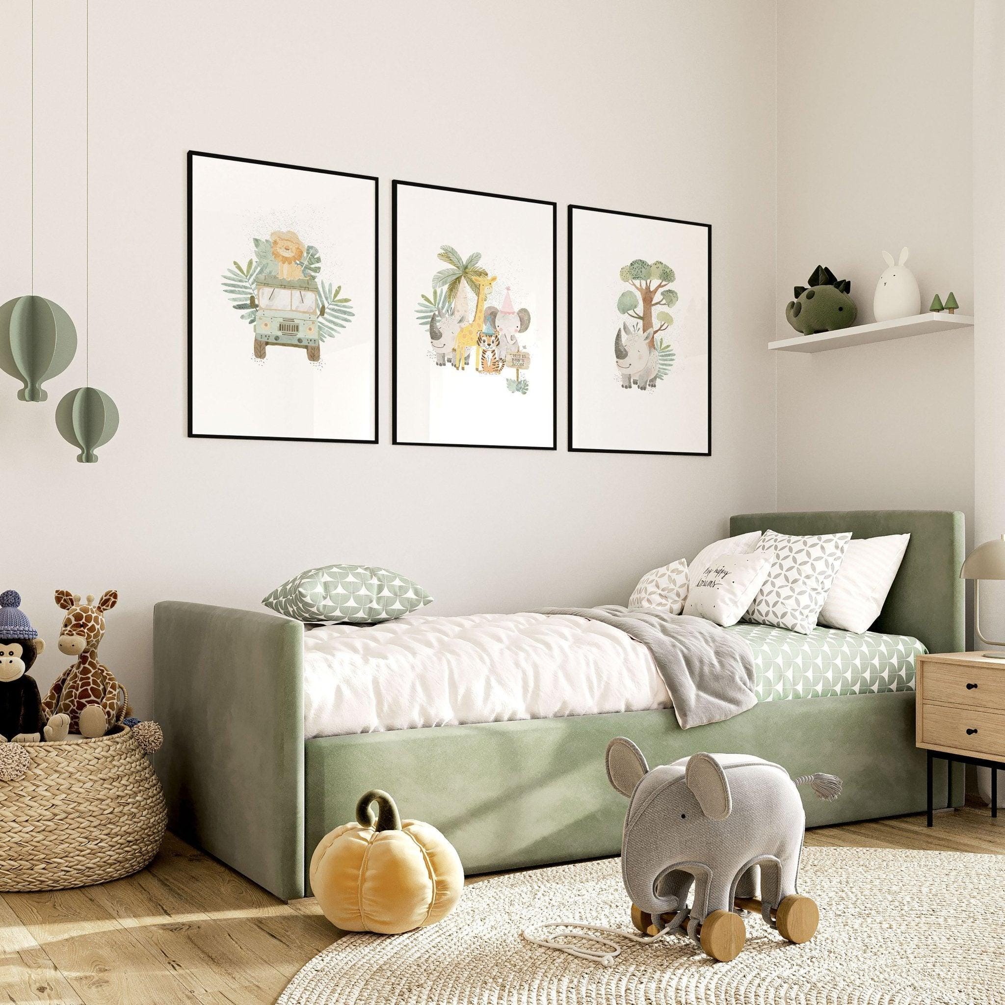 Safari Nursery, Boys Baby room decor, Elephant print Nursery wall art set x 3, Educational playroom posters, Lion Animals Adventure kids