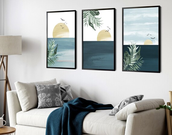 Calming Watercolor Painting Print | Set of 3 Beach Decor Wall Prints | Coastal Wall Art | Modern Artwork for Office Decor and Living Room