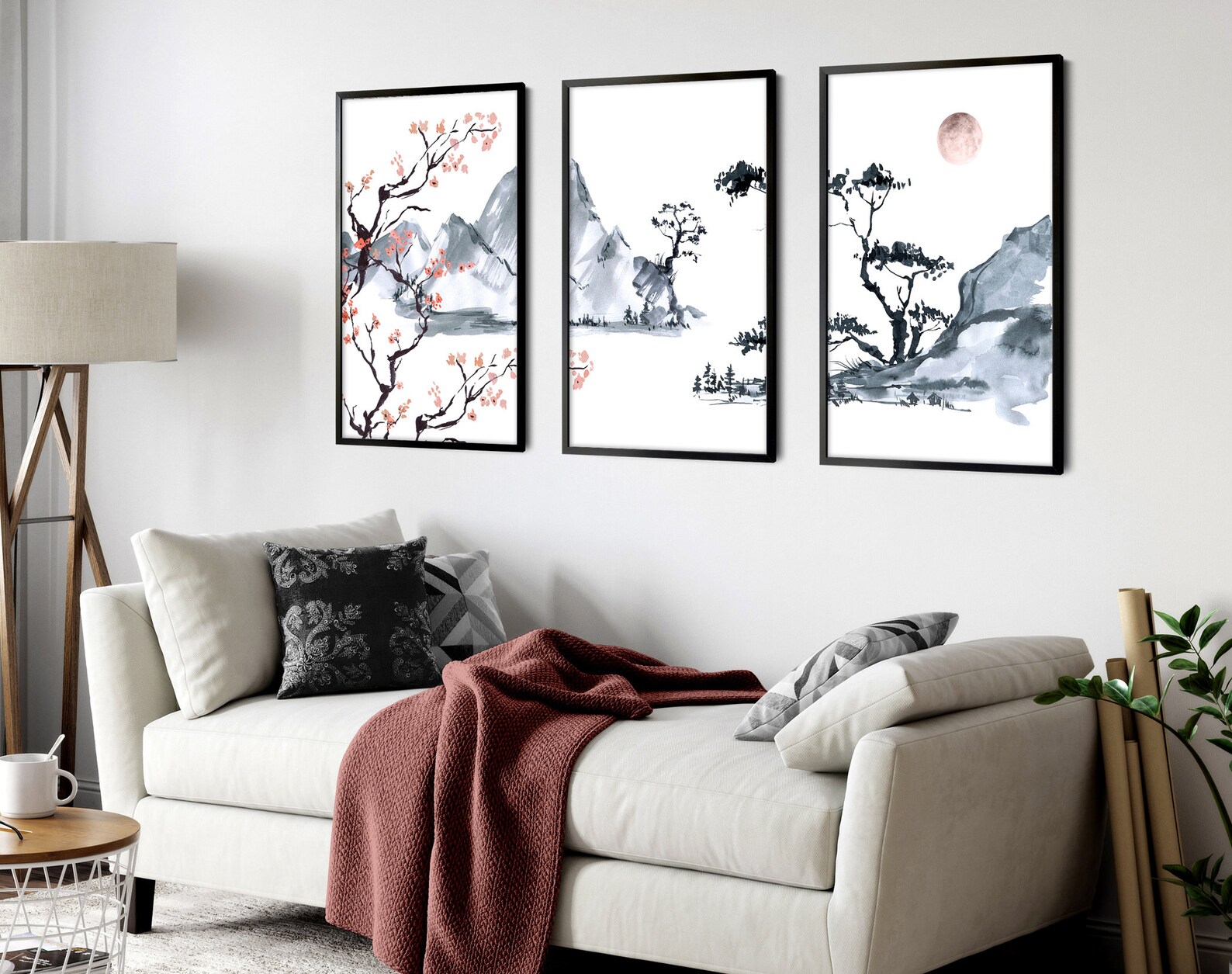 Japanese Wall Art Decor Japandi Cherry Blossom Framed 3 Piece - Etsy