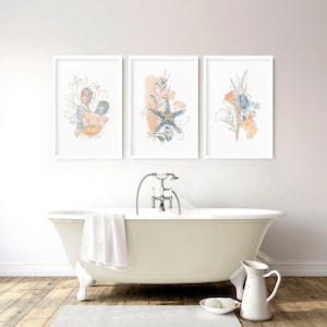 Bathroom prints Set of 3, Seashell art, bathroom wall decor, Bathroom wall art, Spa bathroom Decor, Boho Chic Wall Art, Coastal Decor Gift