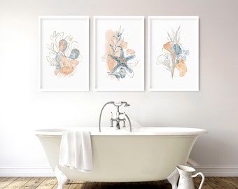 Set di 3 stampe per il bagno, arte di conchiglie, decorazione da parete per il bagno, arte da parete per il bagno, decorazione da bagno Spa, arte da parete Boho Chic, regalo di decorazione costiera