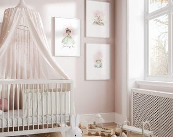 Impresiones en lienzo para niñas, arte de pared para guardería de princesas, arte de pared enmarcado para habitación de niñas, letrero con nombre para niña, decoración de dormitorio de niña pequeña