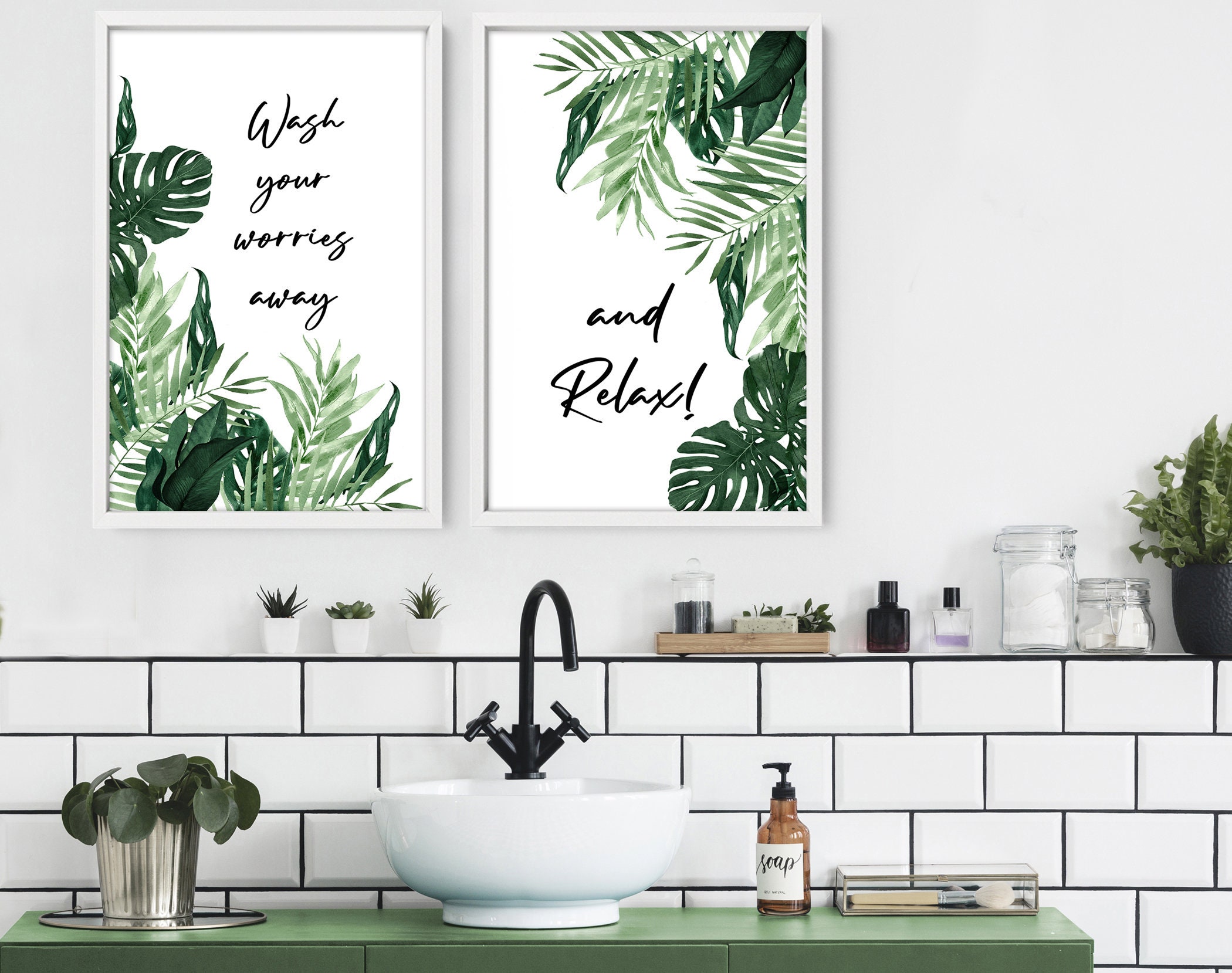 Spa Bathroom Art Guest Bathroom Print Set of 2 Bohemian Etsy