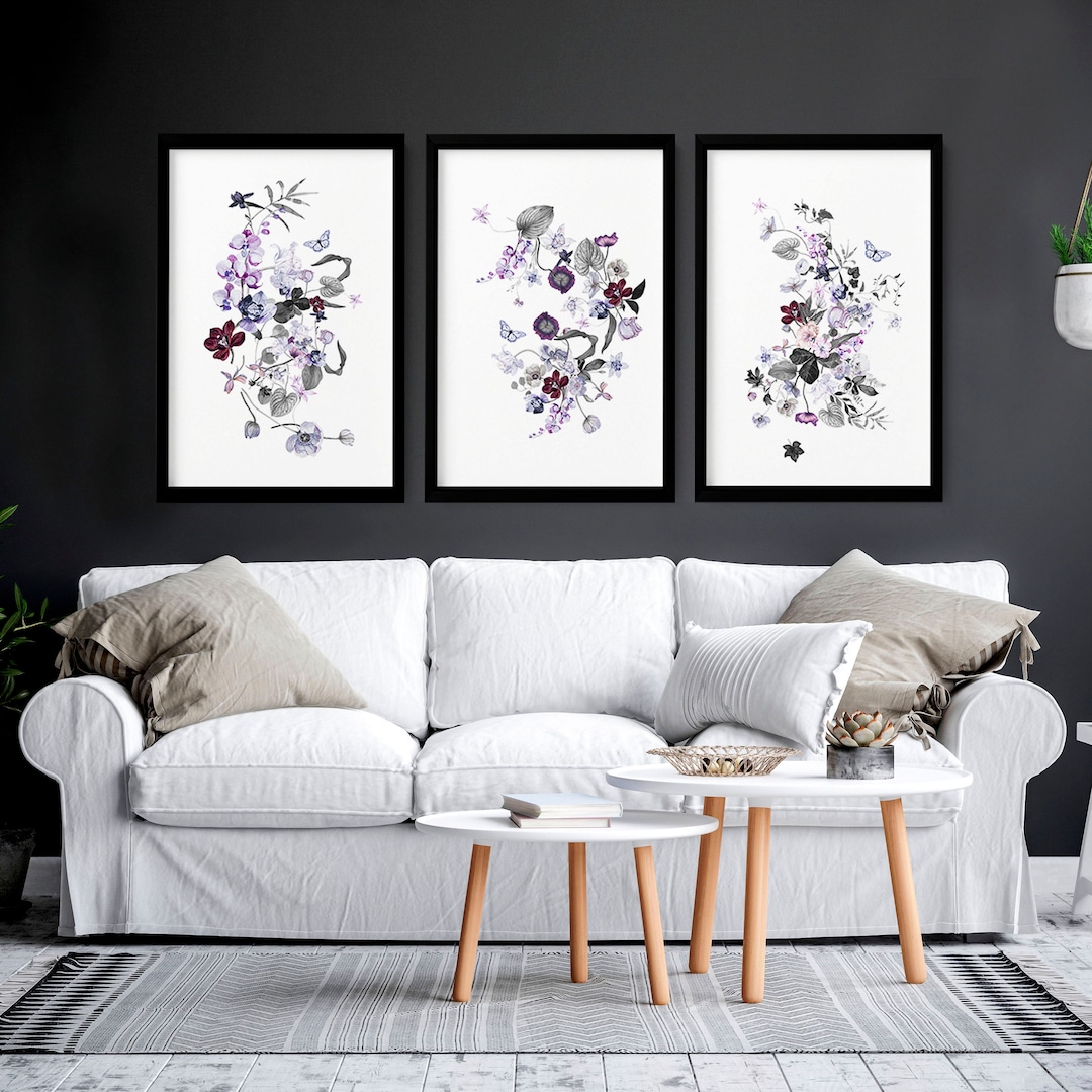 Home Decor Wall Art, Boho Botanical Set of 3 Prints, Living Room Wall ...