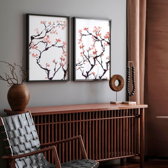 Home Decor Wall Hanging, Japandi Cherry Blossom Home Decor Wall