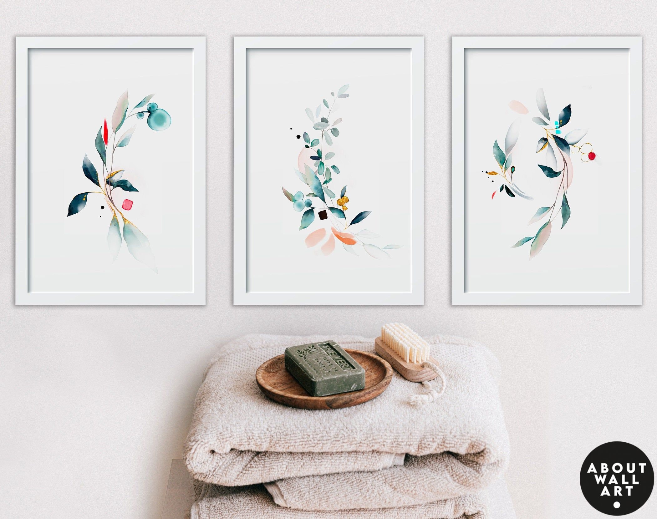 Botanical Bathroom Prints Set of 3 Wash Your Worries Away | Etsy