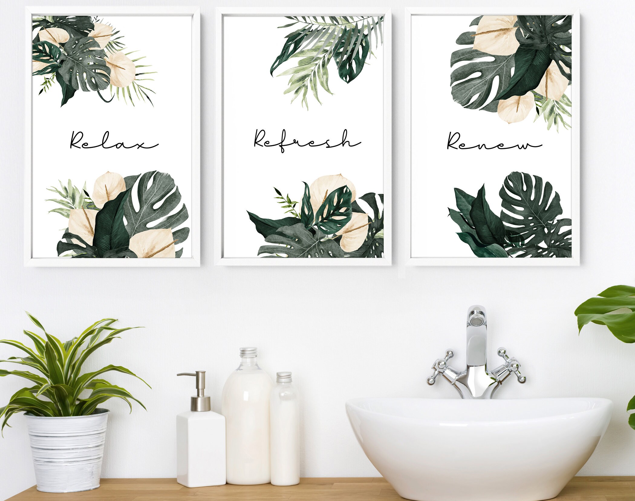 Spa Bathroom Art Botanical Bathroom Plant Print Set of 3 | Etsy