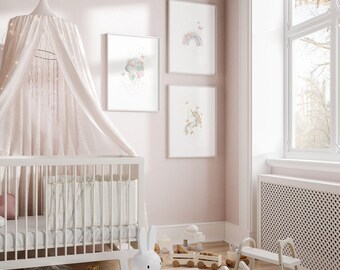 Arte murale unicorno, stampe artistiche per bambini arcobaleno, set di 3 stampe artistiche incorniciate per la cameretta delle bambine, targhetta con nome per bambina, decorazioni per la cameretta delle bambine