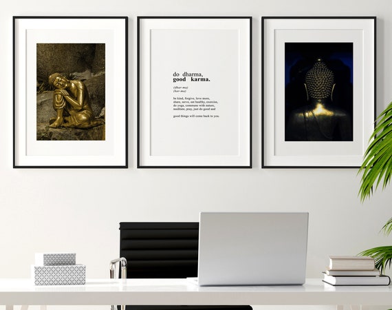 Inspirational Buddha Spiritual quotes framed set of 3 wall art prints for a spiritual living room, Zen Poster gallery wall art prints office