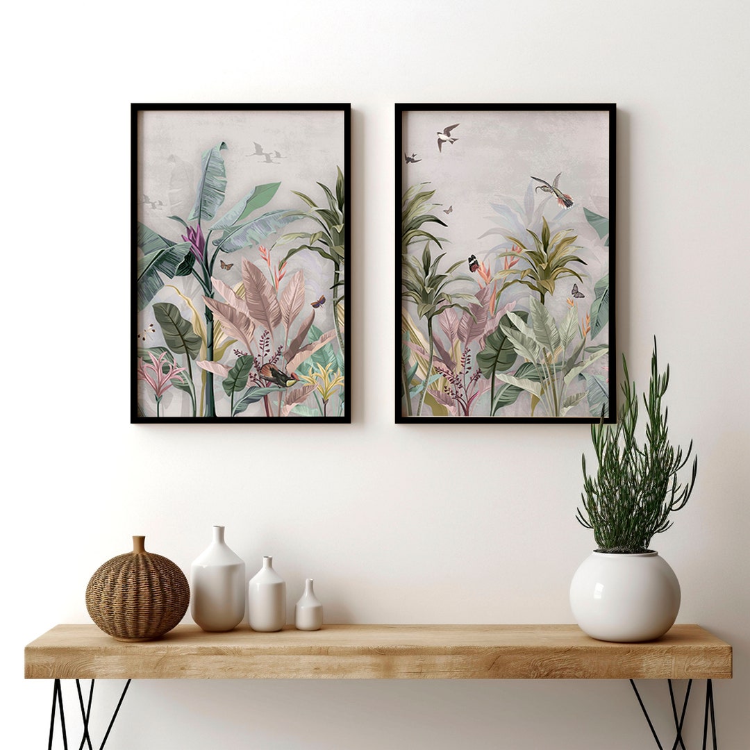 Chinoiserie Framed Wall Art 2 Piece Set, Extra Large Vintage Asian ...