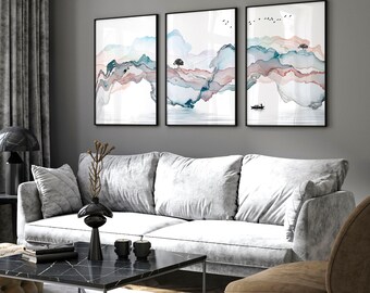Zen Wall Art Framed 3 Piece Set, Extra Large Triptych Japanese