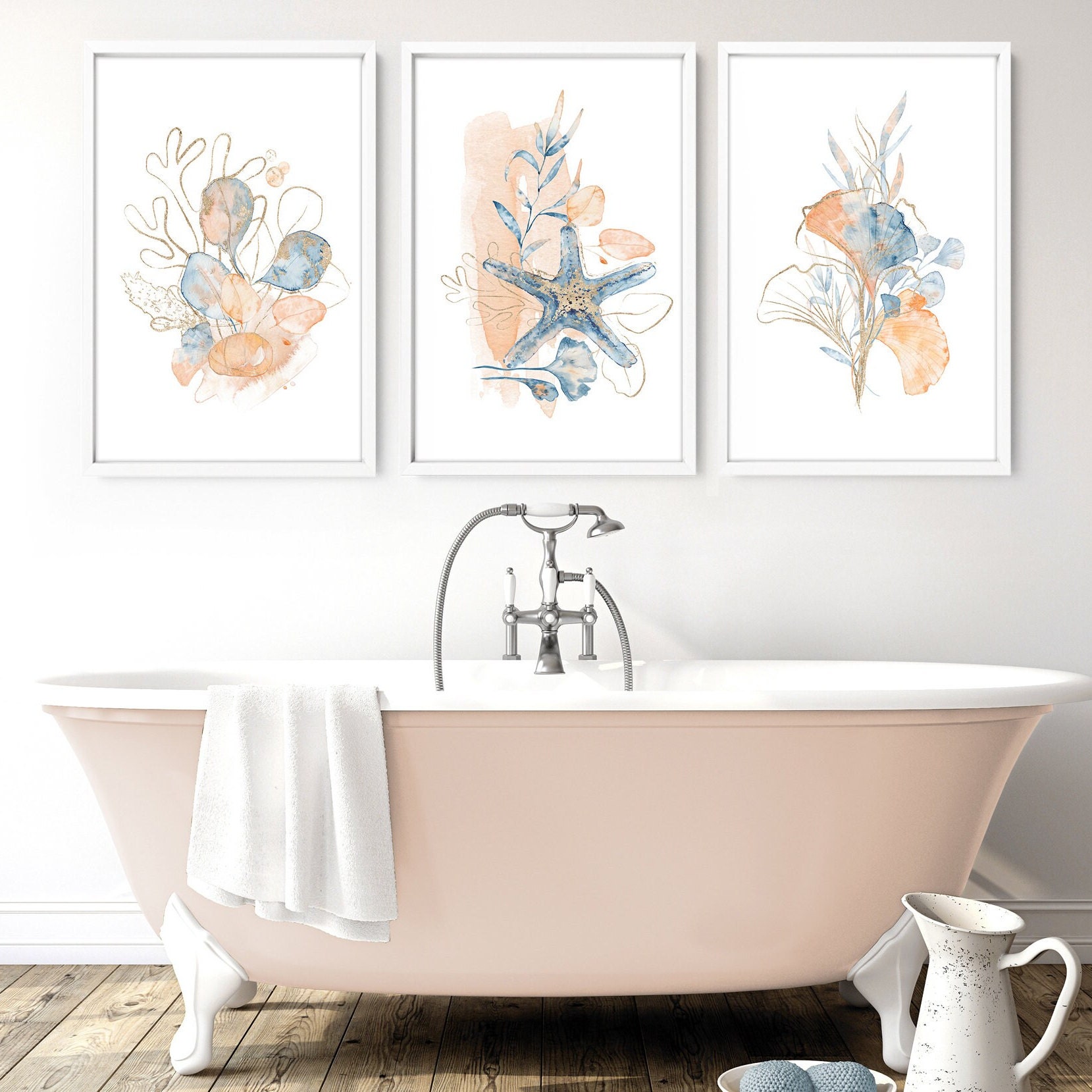 Seashell Art Print Set of 3, Beach Nursery Decor, Spa Bathroom Decor ...
