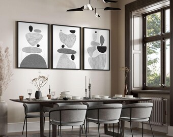 Modern Living room wall art prints, Contemporary wall hanging for home decor, Minimalist set x 3 framed wall art, new home owner gift,
