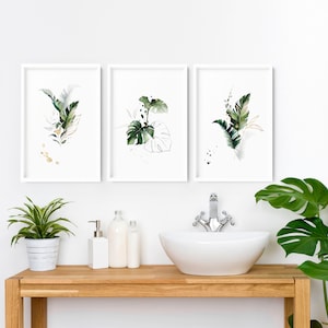 Spa Bathroom Decor, Bathroom wall decor, Botanical bathroom art, Bathroom prints Set of 3, Spa Decor, Boho Chic Wall Art, Self care gift
