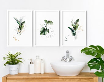 Spa Bathroom Decor, Bathroom wall decor, Botanical bathroom art, Bathroom prints Set of 3, Spa Decor, Boho Chic Wall Art, Self care gift