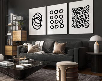 Modern Living room wall art prints, Contemporary wall hanging for home decor, Minimalist set x 3 framed wall art, new home owner gift,