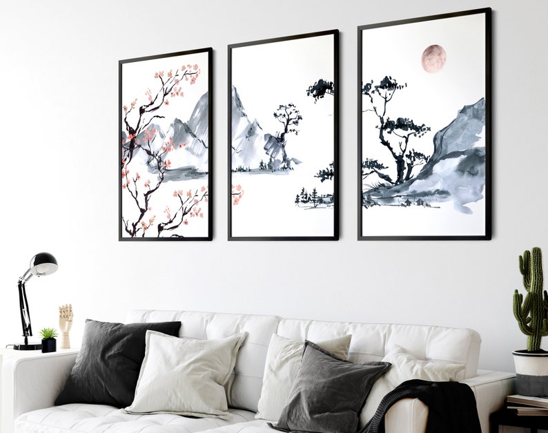 Japanese Painting Poster Prints Set X 3 Calming Office Decor - Etsy