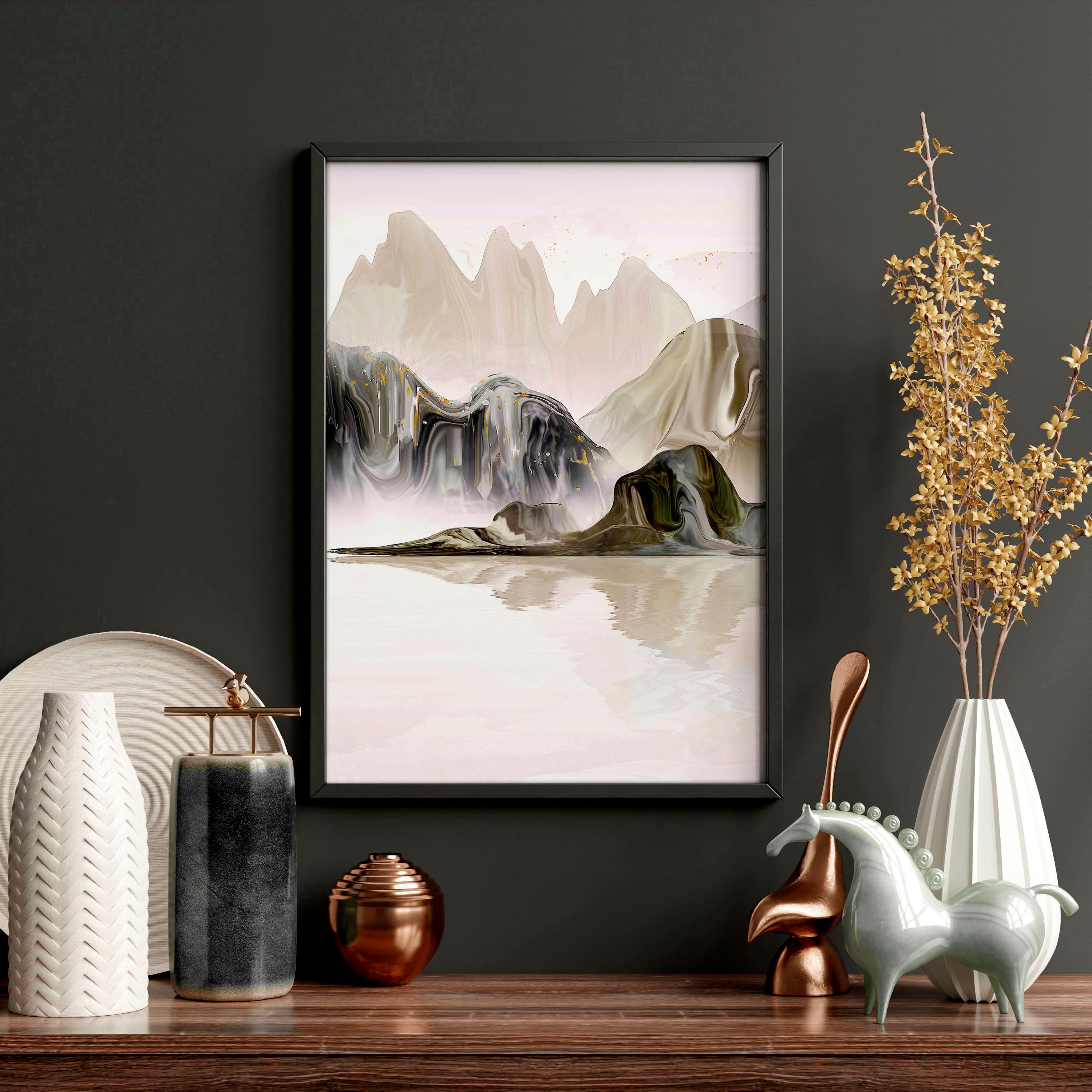 Japanese Landscape Set of 3 Framed Wall Art Prints for a Relaxing