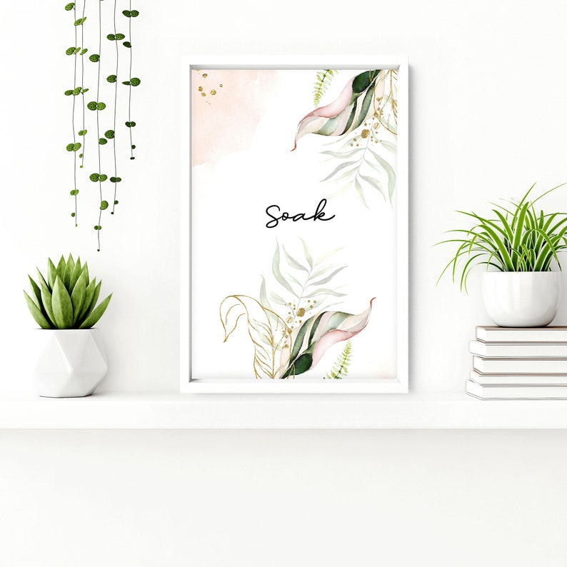 Bathroom decor wall art prints with frames, Botanical Shabby Chic 3 piece wall art prints, Sage green French Country Spa Decor wall art