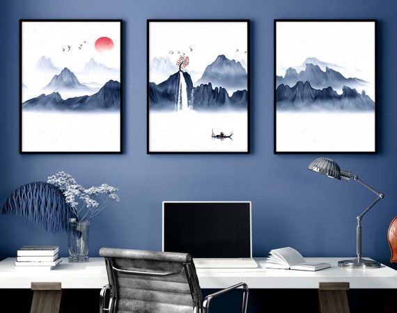 Calming Japanese Office Desk Decor for Men Set of 3 Framed - Etsy Finland