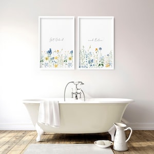 Bathroom wall art decor, framed wall art set of 2 pieces, Spa themed Bathroom Decor, Botanical French Country bathroom art print, Relax sign