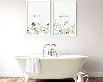 Bathroom wall art decor, framed wall art set of 2 pieces, Spa themed Bathroom Decor, Botanical French Country bathroom art print, Relax sign