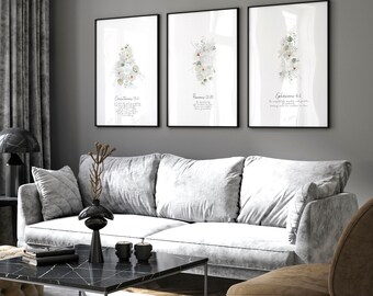 Set of 3 Bible Sketches Framed art prints, Modern Christian Bible Verse wall art Prints,  Sage green Botanical Christianity wall art decor