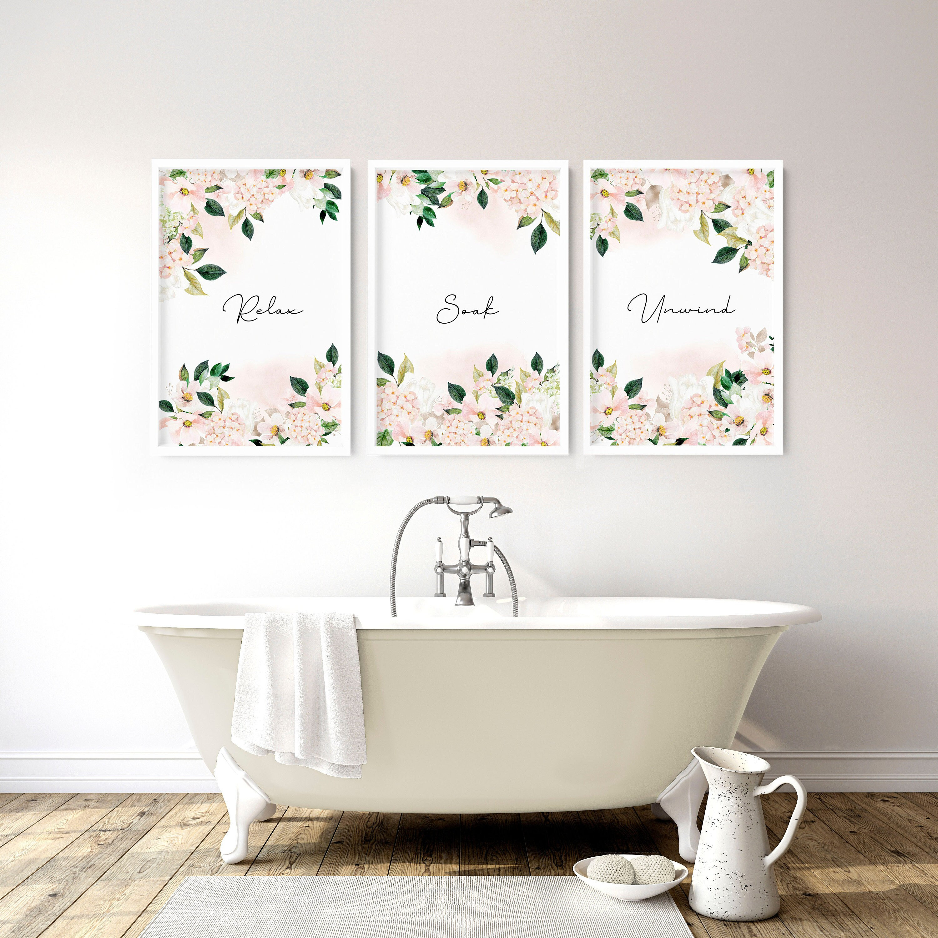 Bathroom Decor Wall Art Prints With Frames Botanical Shabby Etsy UK