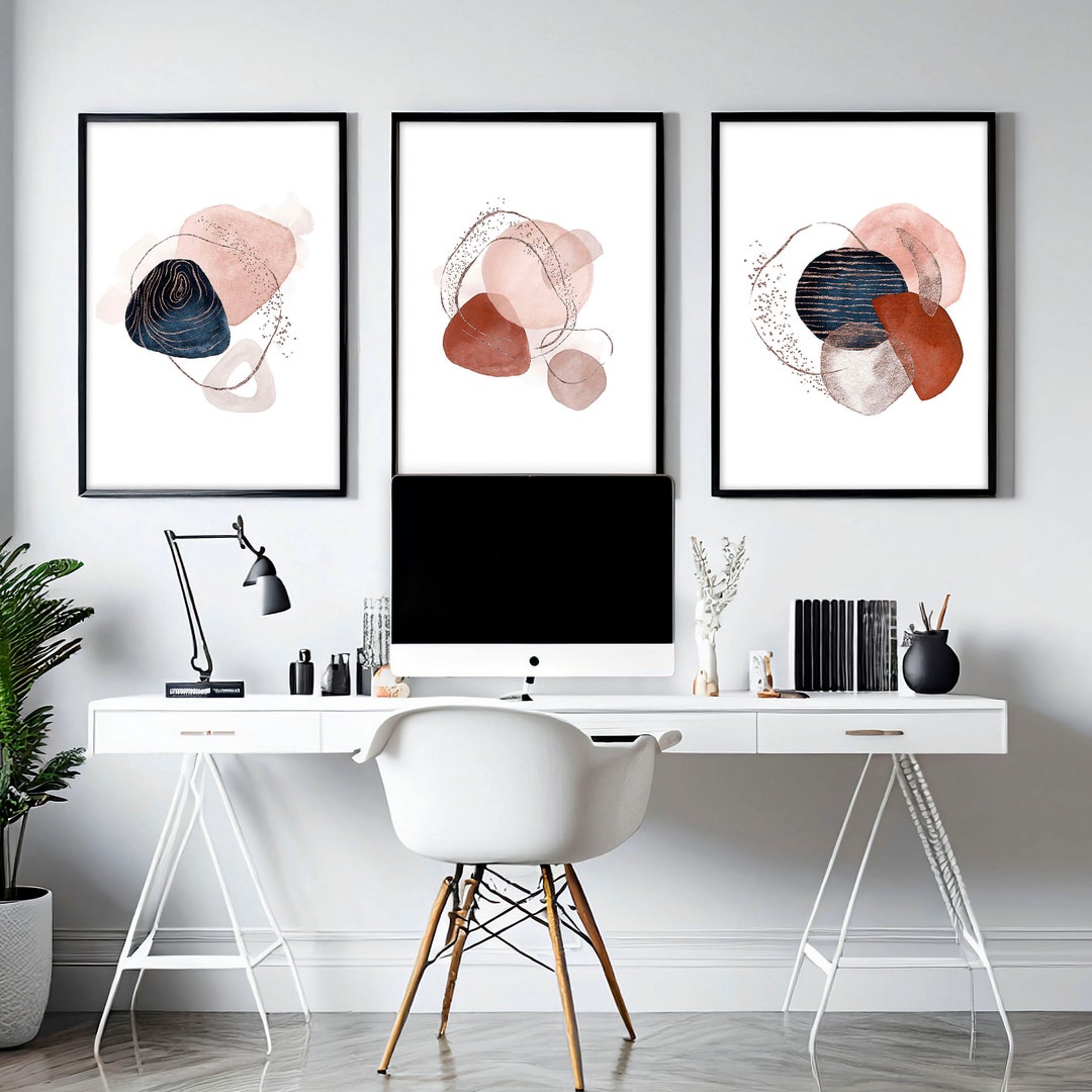 Masculine 3 Piece Wall Art for a Maximalist Home Office Desk Decor
