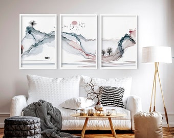Calming Watercolor Painting Print | Set of 3 Minimalist Wall Prints | Zen Wall Art | Modern Artwork for Office Decor and Living Room