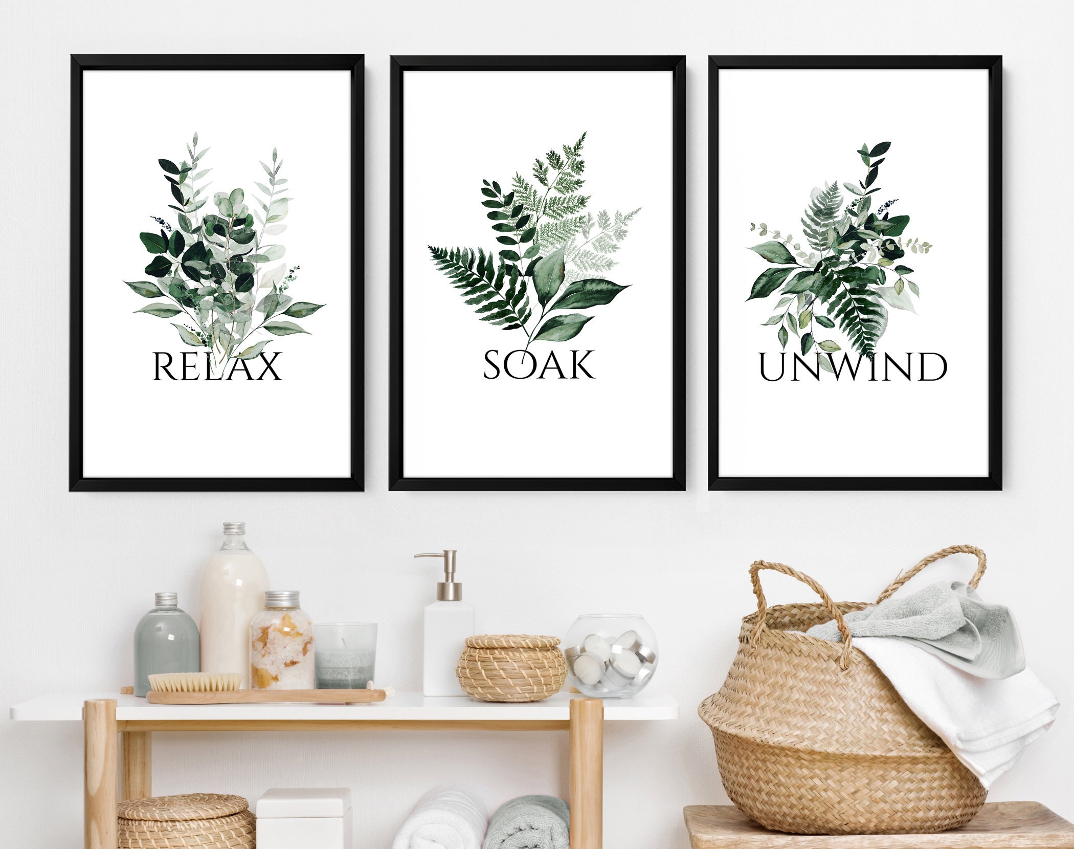 Home Decor Bathroom art prints set of 3 Botanical Tropical | Etsy