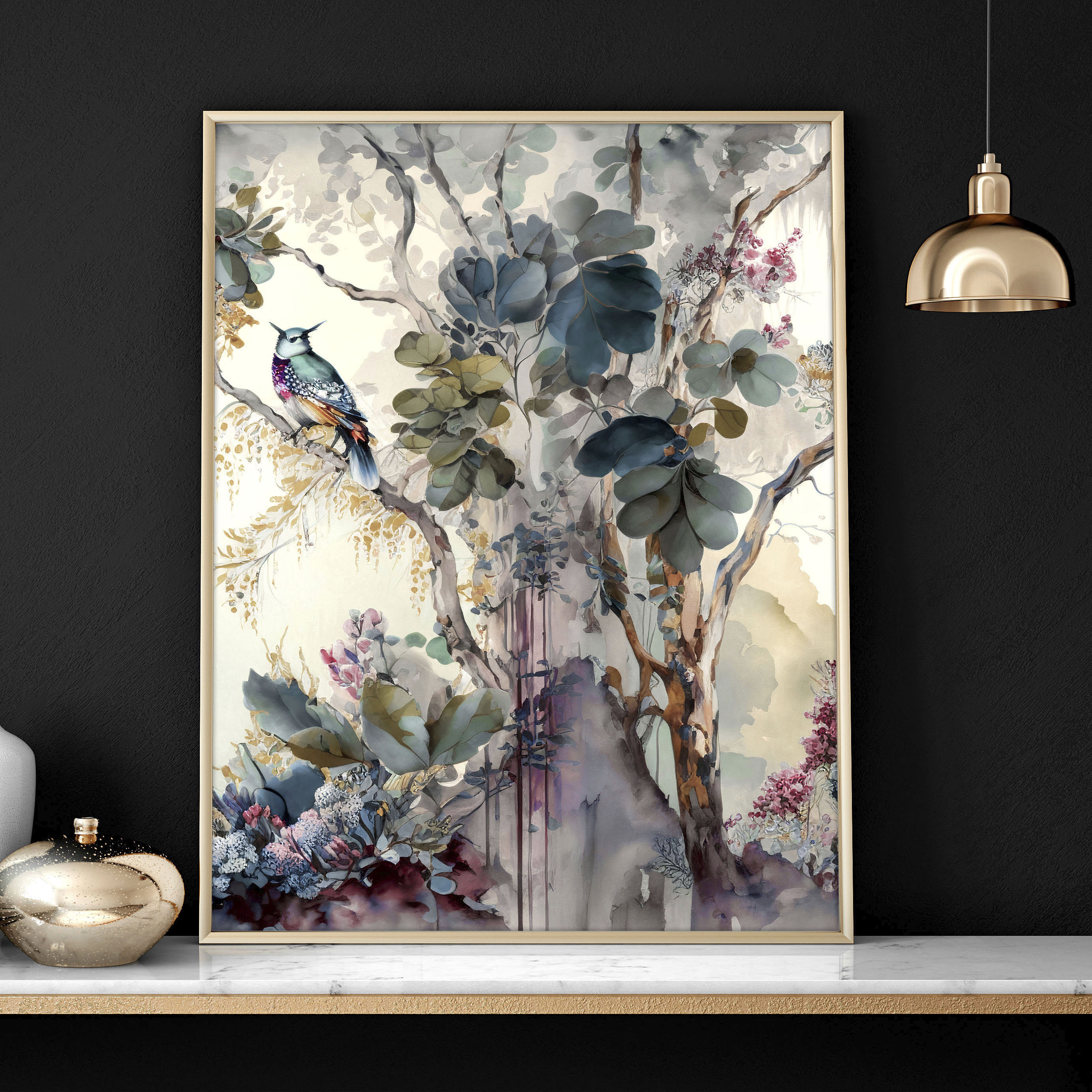 Chinoiserie Framed Wall Art 3 Piece Set, Extra Large Vintage Asian