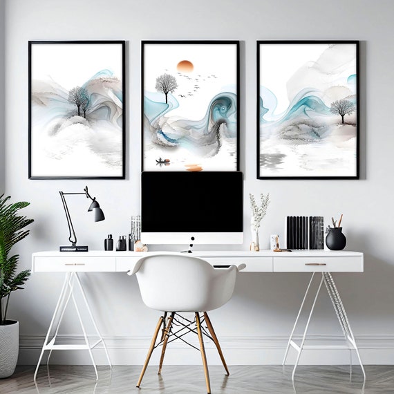 Calming Japanese Office Desk Decor for Men Set of 3 Framed - Etsy ...