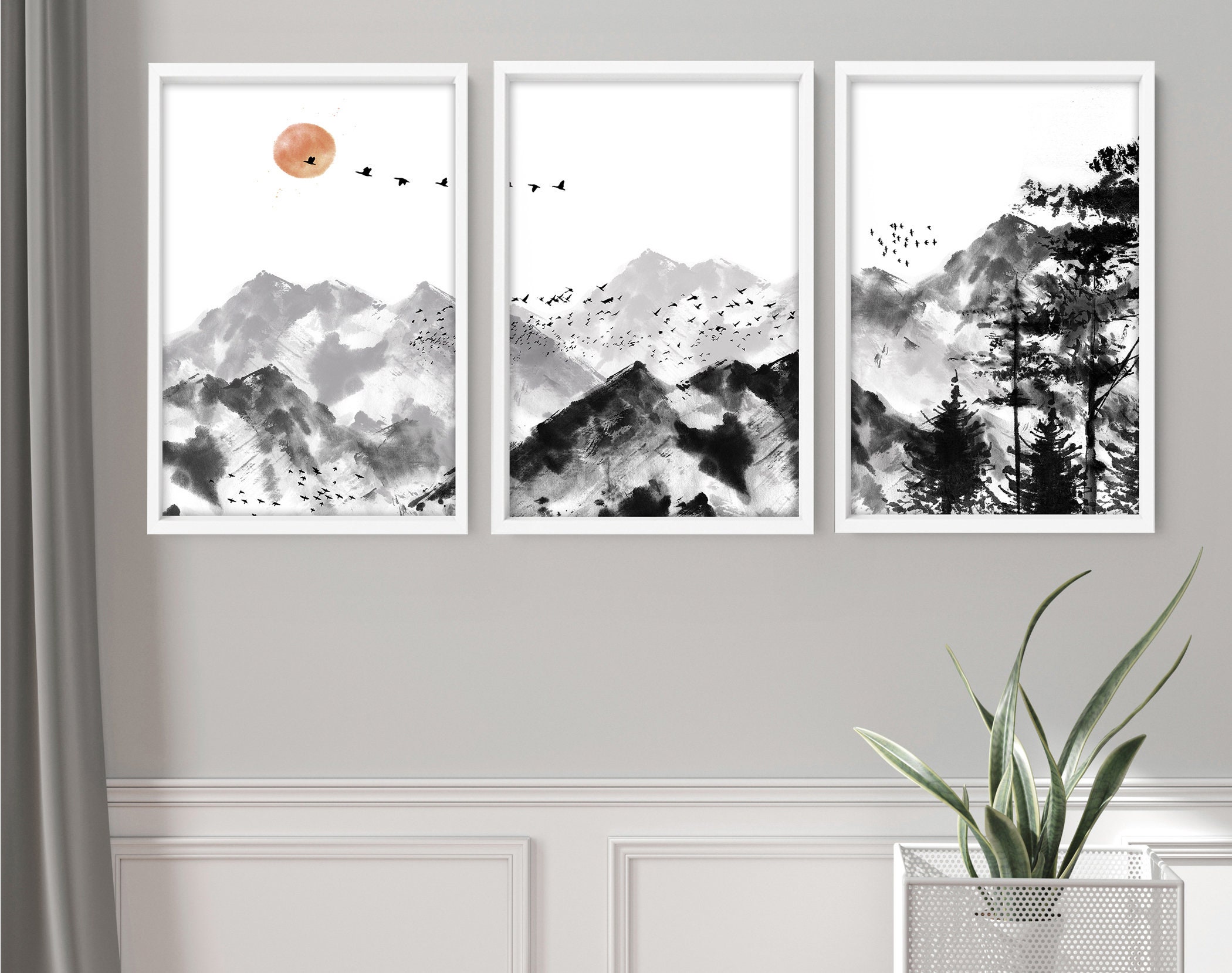 Watercolor Minimal Landscape Mountain Set of 3 Prints Home | Etsy