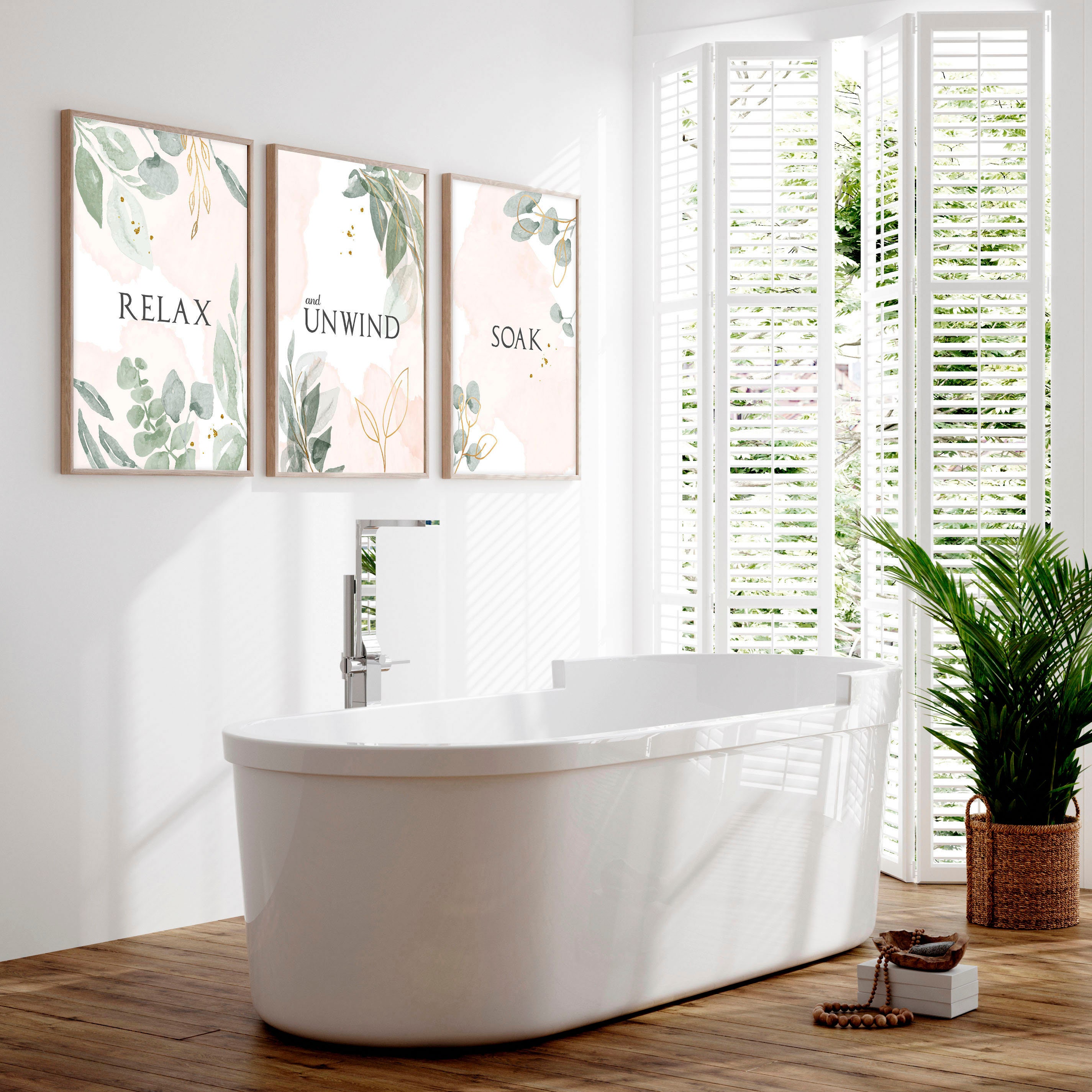 Bwodke Set Di 3 Stampe Floreali Ad Acquerello – Quadri Moderni Con Fiori Selvatici Rosa Per Camera Da Letto E Soggiorno