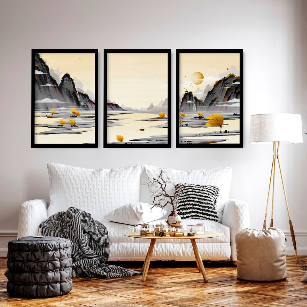 Trendy Japandi Set of 3 Framed Wall Art Prints for Living Room
