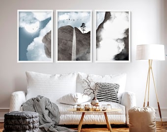 Zen wall art framed 3 piece set, Extra large Triptych Japanese wall art, Mens Japandi calming wall decor living room wall hangings Gallery