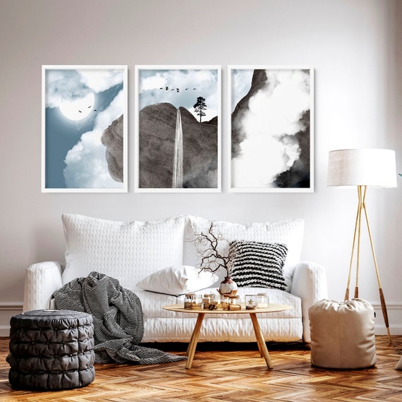 Allposters モノクロ 写真 額付き 73cm×73cm インテリア Zen Wall Art Framed 3 Piece Set, Extra Large Triptych Japanese