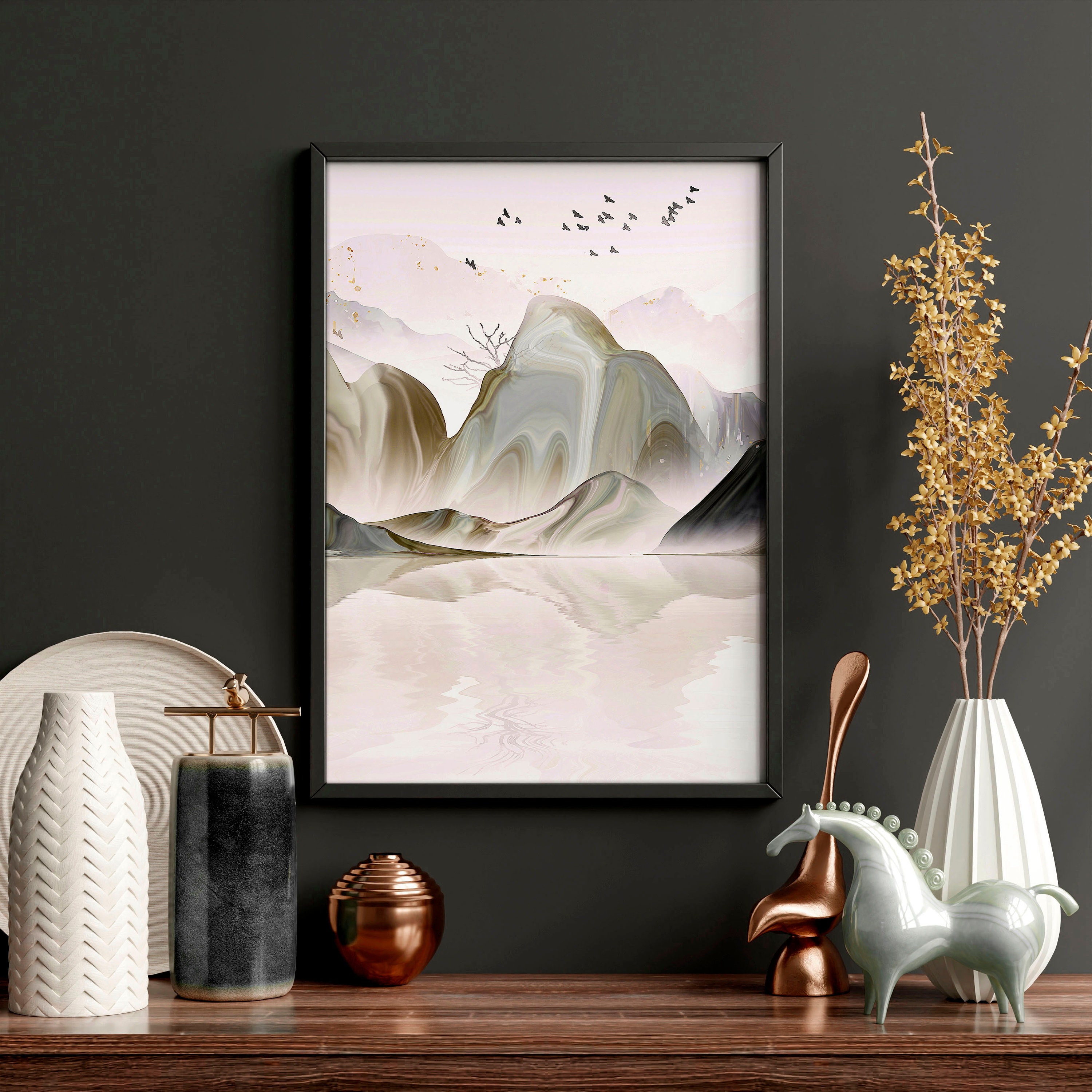 Japanese Landscape Set of 3 Framed Wall Art Prints for a Relaxing