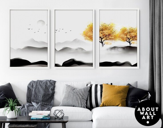 Office decor Set x 3 Wall art Prints, Home decor Japanese art, calming zen wall decor, Japandi illustration living room decor, minimalist