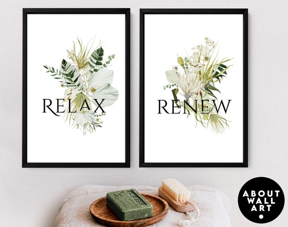 Home Decor Bathroom art prints set of 2, Botanical, Tropical Spa Bathroom Decor, relax sign bathroom, Mothers Birthday gift from daughter,