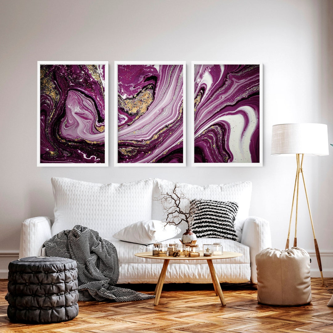 Trendy Large Abstract Painting Set of 3 Framed Wall Art Prints for ...